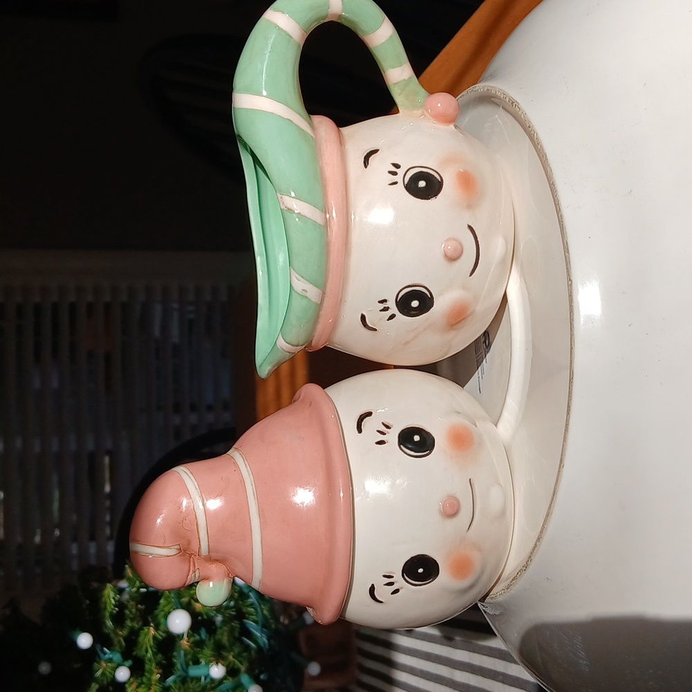 Cute Face Ceramic Creamer and Sugar Set in Pink and Mint